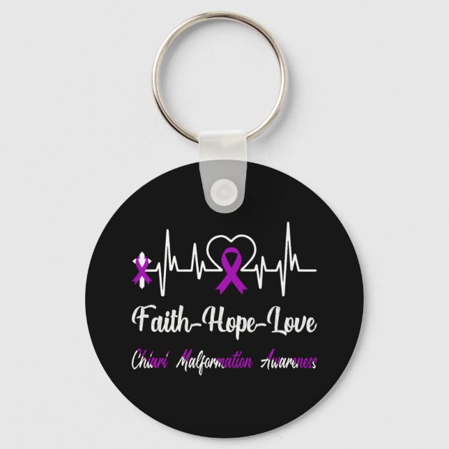 Chiari Malformation Awareness Heartbeat Christian  Key Ring (Front)