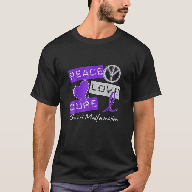 Chiari Malformation Peace Love Cure Awareness T-Shirt (Front)