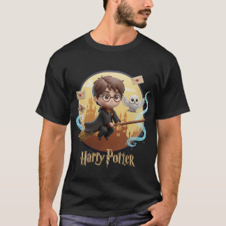Chibi 3D Harry Potter Flying on Broomstick Cute Lo T-Shirt