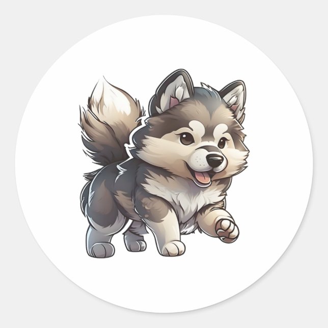 Chibi Alaskan Malamute Classic Round Sticker (Front)