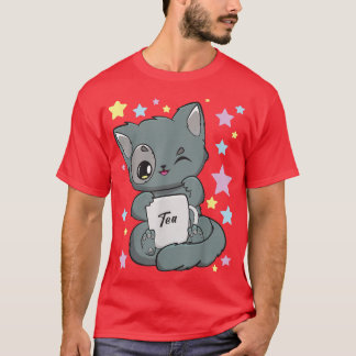 Chibi Anime Cat Drinking a Boba Tea Kawaii Neko Fa T-Shirt