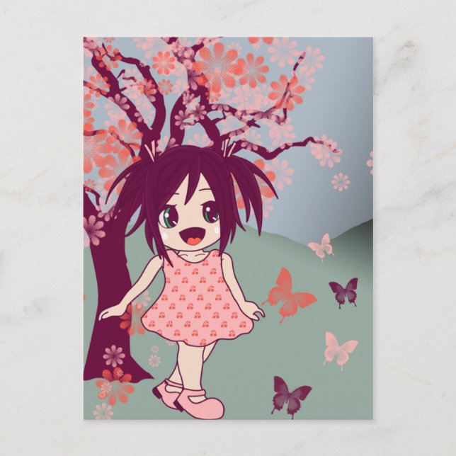 Chibi Anime Manga Cute Japanese Girl Postcard (Front)