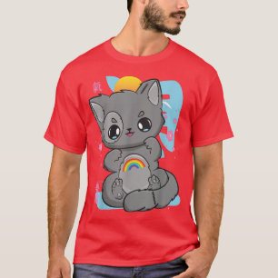 Chibi Anime Neko Pastel Goth Sakura Cat Angelcore  T-Shirt