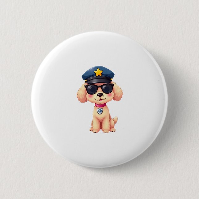 Chibi Anime Police Poodle Dog 6 Cm Round Badge (Front)
