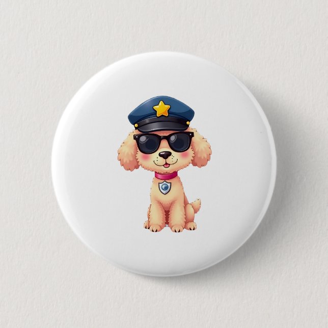 Chibi Anime Police Poodle Dog 6 Cm Round Badge (Front)