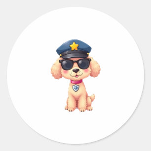 Chibi Anime Police Poodle Dog Classic Round Sticker