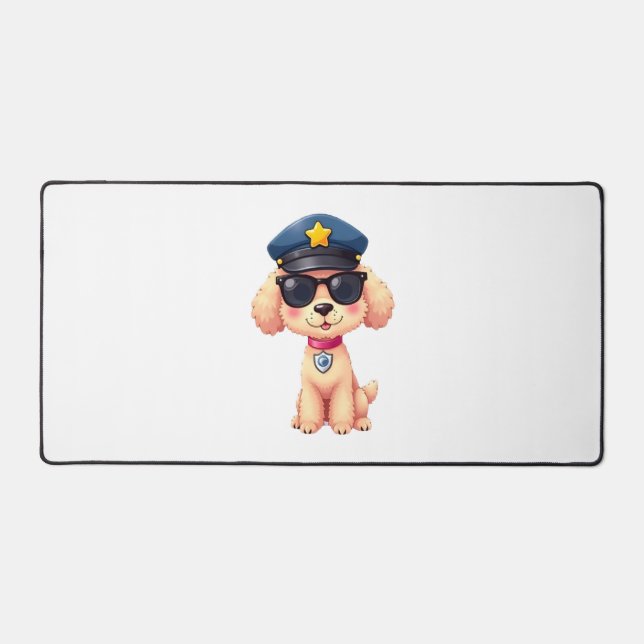Chibi Anime Police Poodle Dog Desk Mat (Front)
