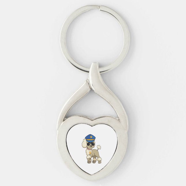 Chibi Anime Police Poodle Dog Key Ring (Front)