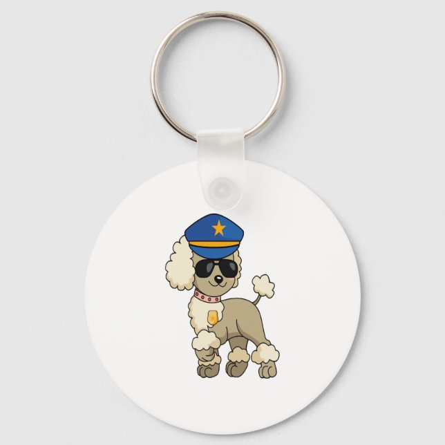 Chibi Anime Police Poodle Dog Key Ring (Front)