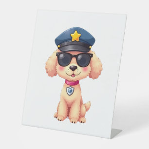 Chibi Anime Police Poodle Dog Pedestal Sign