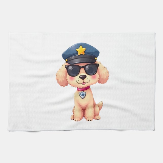 Chibi Anime Police Poodle Dog Tea Towel (Horizontal)