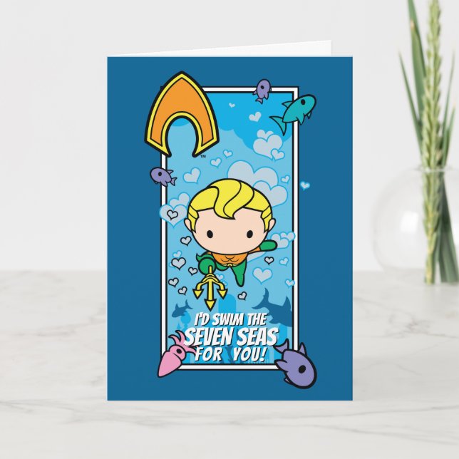 Chibi Aquaman - I'll Swim The Seven Seas Holiday Card (Front)