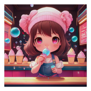 Chibi Art Chibi Character ice cream Poster