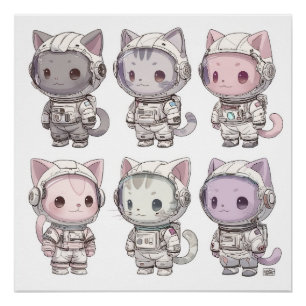 Chibi Astronaut Kittens Kawaii Crew Poster