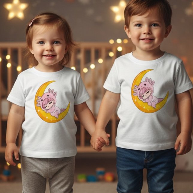 Chibi Axolotl Sleeping Moon Baby T-Shirt (Creator Uploaded)