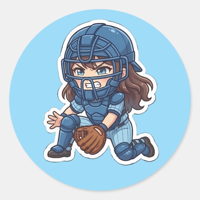 Chibi Baseball 2026 Edition - Catcher Blocking Classic Round Sticker (Front)