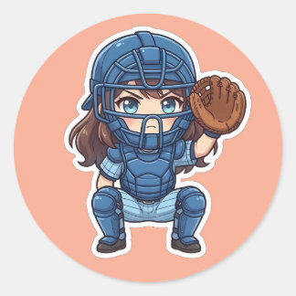 Chibi Baseball 2026 Edition - Catcher Squat Classic Round Sticker