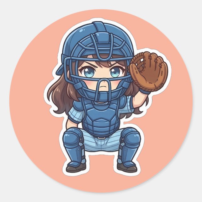 Chibi Baseball 2026 Edition - Catcher Squat Classic Round Sticker (Front)