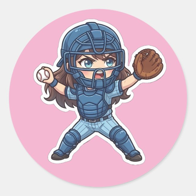 Chibi Baseball 2026 Edition - Catcher Throw-down Classic Round Sticker (Front)