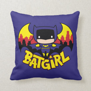 Chibi Batgirl With Gotham Skyline & Logo Cushion