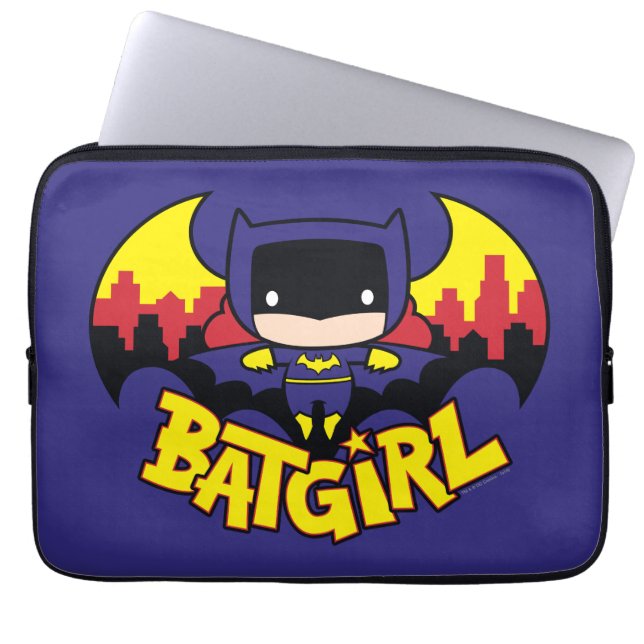 Chibi Batgirl With Gotham Skyline & Logo Laptop Sleeve (Front)