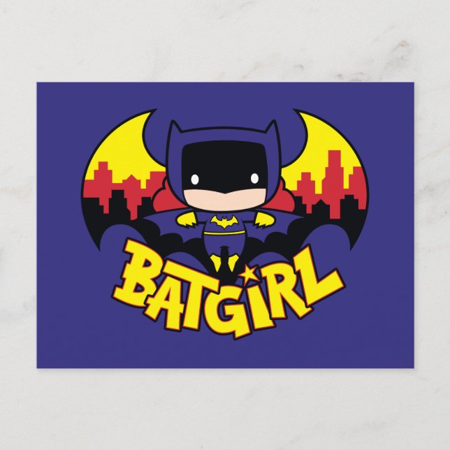 Chibi Batgirl With Gotham Skyline & Logo Postcard (Front)