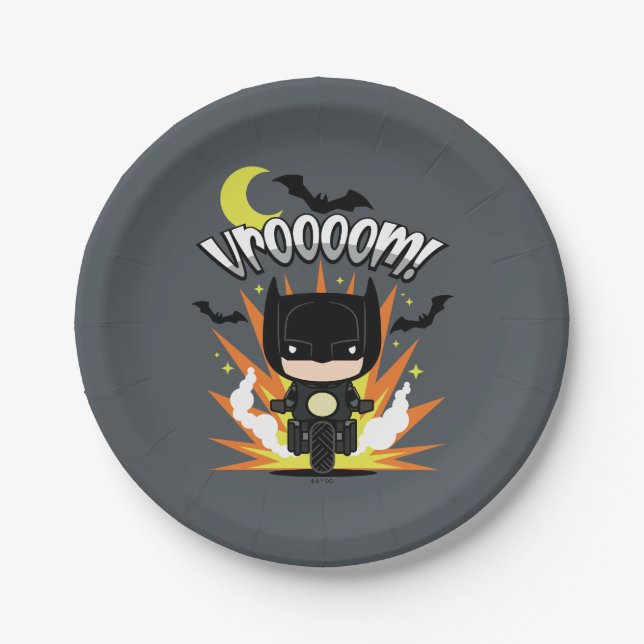 Chibi Batman Batcycle Paper Plate (Front)