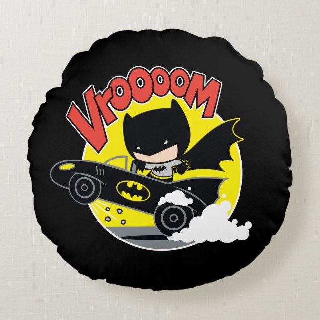 Chibi Batman In The Batmobile Round Cushion (Front)