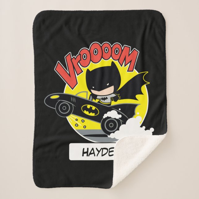 Chibi Batman In The Batmobile Sherpa Blanket (Front)