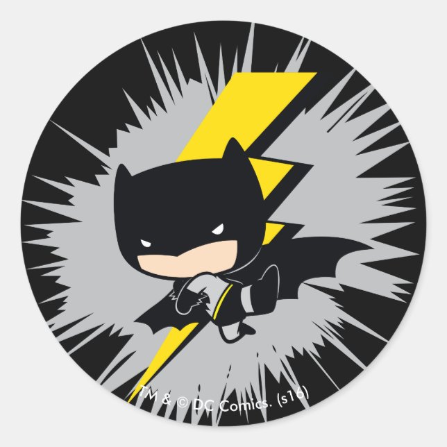 Chibi Batman Lightning Kick Classic Round Sticker (Front)