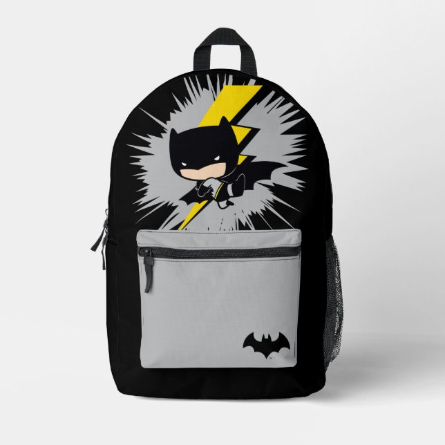 Chibi Batman Lightning Kick Printed Backpack (Front)