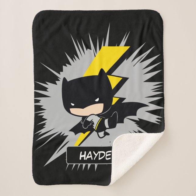 Chibi Batman Lightning Kick Sherpa Blanket (Front)