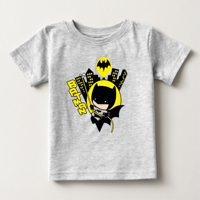Chibi Batman Scaling The City Baby T-Shirt (Front)