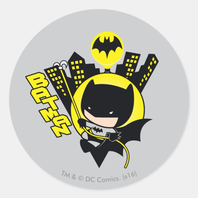 Chibi Batman Scaling The City Classic Round Sticker (Front)