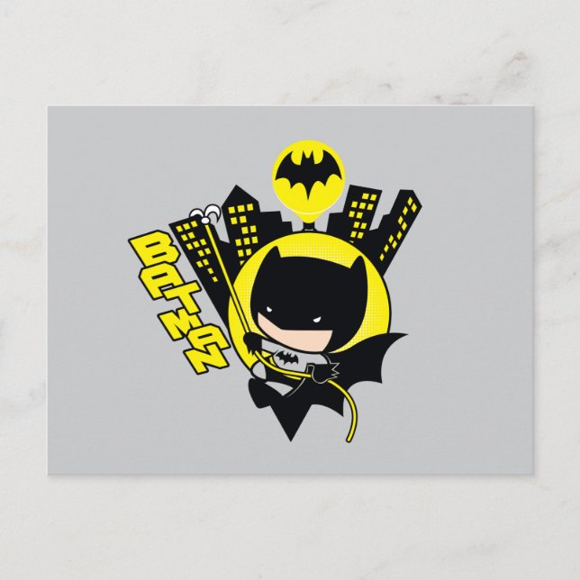 Chibi Batman Scaling The City Postcard (Front)
