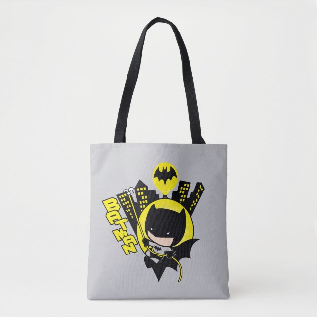Chibi Batman Scaling The City Tote Bag (Front)