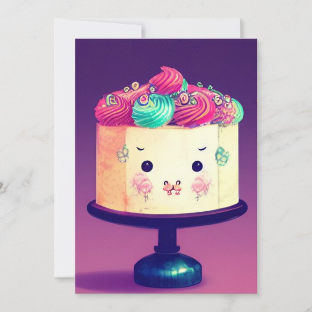 Chibi birthday cake raspberry pistachio cream plum holiday card (Front)
