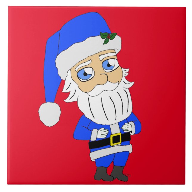 Chibi Blue Suit Santa Ceramic Tile (Front)