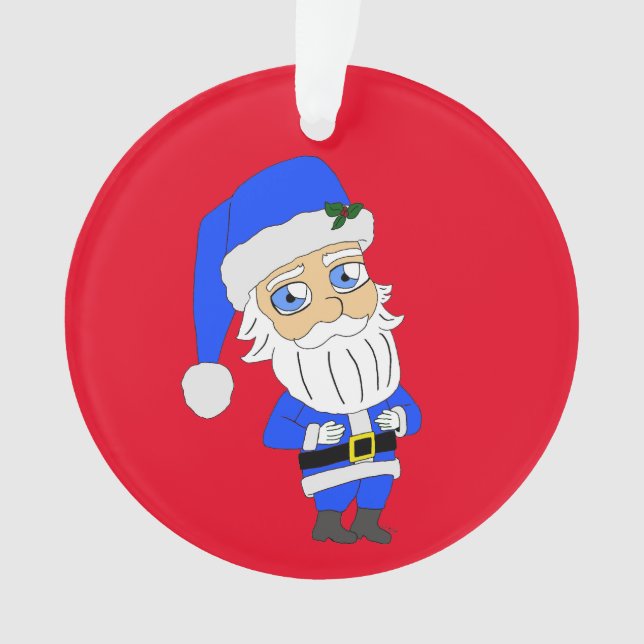 Chibi Blue Suit Santa Ornament (Front)