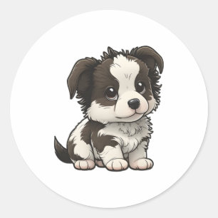 Chibi Border Collie Classic Round Sticker