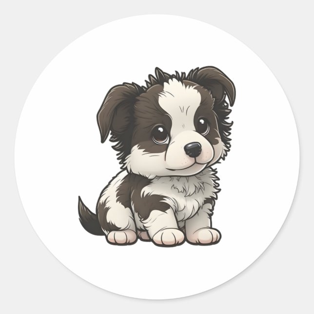 Chibi Border Collie Classic Round Sticker (Front)