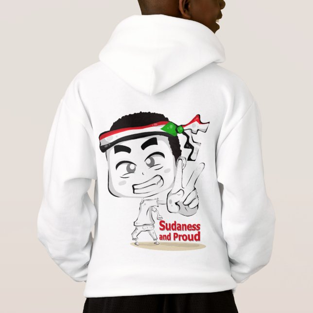 Chibi Boy with Sudan Flag Headband  Hoodie (Back)