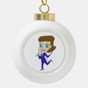 chibi bunny tail ceramic ball christmas ornament