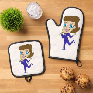 chibi bunny tail   oven mitt & pot holder set