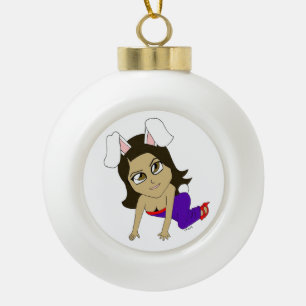 chibi bunnygirl    ceramic ball christmas ornament