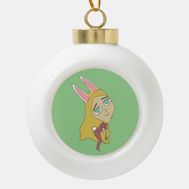 chibi bunnygirl     ceramic ball christmas ornament (Front)