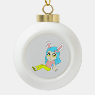 chibi bunnygirl ceramic ball christmas ornament