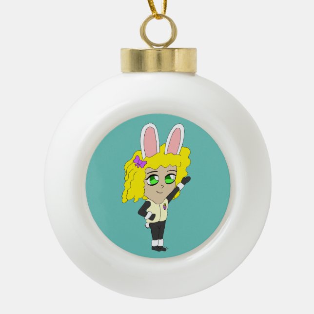 chibi bunnygirl    ceramic ball christmas ornament (Front)