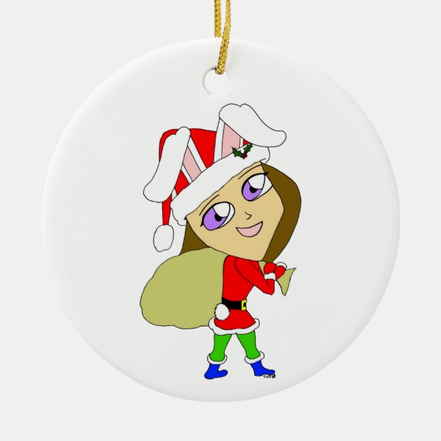 chibi bunnygirl  ceramic ornament (Front)