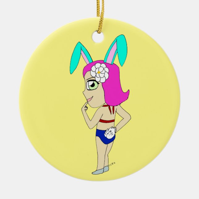 chibi bunnygirl    ceramic ornament (Front)